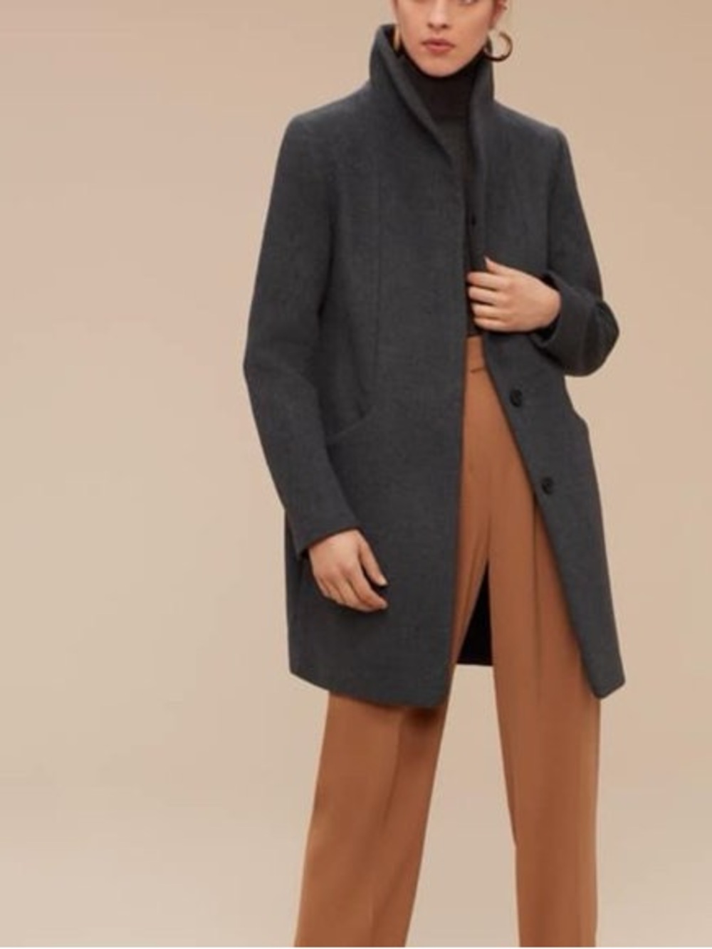Aritzia Wilfred Cocoon Heathered Charcoal Grey Wool Cashmere Coat Jacket Sz XS